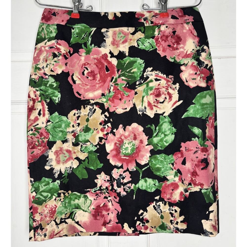 New Talbots Floral Print Straight Pencil Skirt 6P Black Pink Women Canvas Career